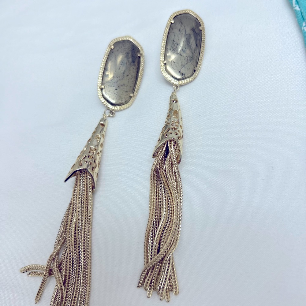 Vintage Kendra Scott Julie Pyrite Gold statement elle Tassel Earrings- Rare